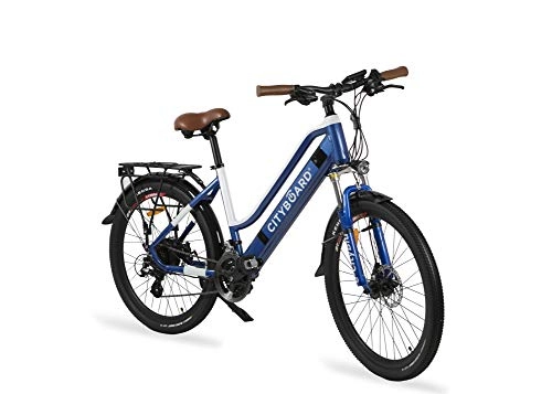 Bicicletas de montaña eléctrica : Cityboard E- City Bicicleta Eléctrica, Unisex Adulto, Azul / Blanco, 26 Pulgadas