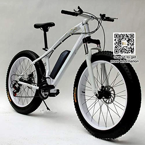 Bicicletas de montaña eléctrica : cuzona Mountain EBike Road Bicicleta elctrica 36V 10 4AH 26 * 4 0 Fat Tire Snow Bike-White_China
