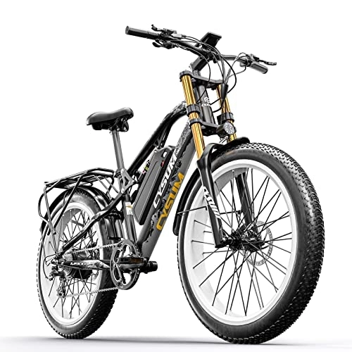 Bicicletas de montaña eléctrica : cysum Bicicleta eléctrica CM900 Plus 26 * 4.0 Fat Bike MTB ebike para Hombres Mujeres Adultos, 48V 17AH Batería de Litio Doble suspensión Shimano 9 Velocidades Bicicleta de montaña eléctrica (Blanco)