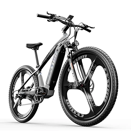 Bicicletas de montaña eléctrica : Cysum Bicicleta eléctrica de 29 Pulgadas, M520 Mountain Ebike 48V 14Ah Batería de Litio, Shimano 7 velocidades (Gris)
