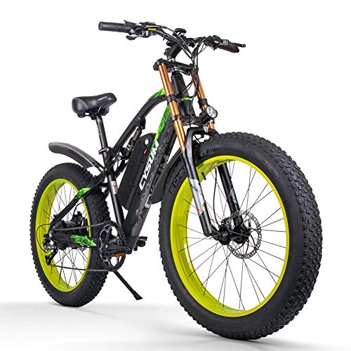Bicicletas de montaña eléctrica : cysum Bicicletas elctricas para Hombres, Fat Tire Ebikes de 26 Pulgadas Bicicletas Todo Terreno, Bicicleta de montaña para Adultos con 48V 17Ah Batera de Litio extrable (Black-Green)