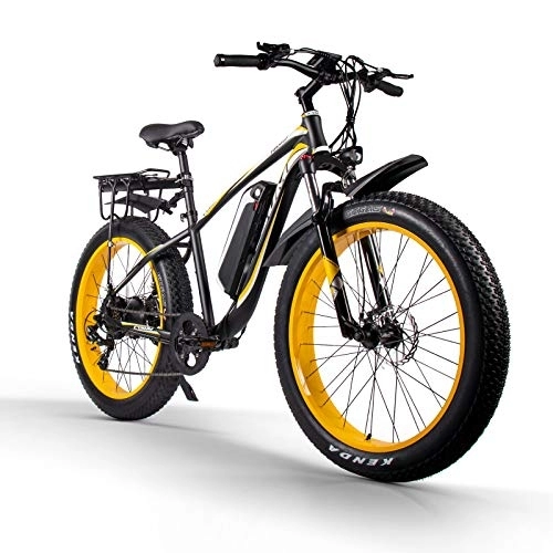 Bicicletas de montaña eléctrica : Cysum CM-980 Bicicletas MTB eléctricas para Hombres, Bicicleta eléctrica de montaña eléctrica Grande de 26 Pulgadas (Amarillo)