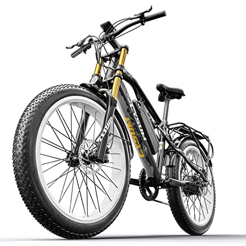 Bicicletas de montaña eléctrica : Cysum CM900 Plus - Bicicleta eléctrica para adulto, 26 x 4, 0 cm, batería de litio, 48 V, 17 h, bicicleta de montaña con doble suspensión, color blanco