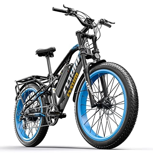 Bicicletas de montaña eléctrica : Cysum M900 Bicicletas eléctricas para Hombres, Bicicletas eléctricas Fat Tire de 26 Pulgadas, Bicicletas de montaña con batería extraíble de Litio 48V 17Ah e-Bikes, (Azul - Actualizado)