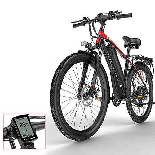 Bicicletas de montaña eléctrica : CYYC Aleación De Aluminio Batería De Litio Bicicleta De Montaña Eléctrica De Alta Velocidad Vehículo Todoterreno 48V 13Ah 400W-Negro Rojo