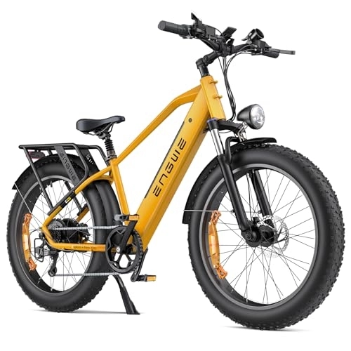 Bicicletas de montaña eléctrica : ENGWE E26 Bicicleta Eléctrica para Adultos, 26"x4.0" Fat Tire, Bicicleta de Montaña Eléctrica de 250W, Batería de 48V 16Ah, Alcance de hasta 140KM, 7 velocidades, (High-Step, Amarillo Abejorro)