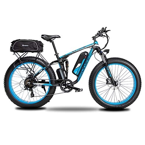Bicicletas de montaña eléctrica : Extrbici Bicicleta eléctrica para Hombres y Mujeres Suspensión Total Batería de Litio Freno de Disco hidráulico XF800 48V 13AH Blue
