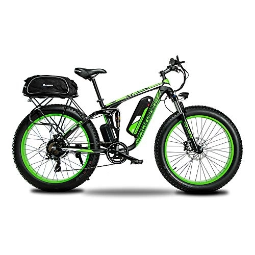 Bicicletas de montaña eléctrica : Extrbici Bicicleta eléctrica para Hombres y Mujeres Suspensión Total Batería de Litio Freno de Disco hidráulico XF800 48V 13AH Green