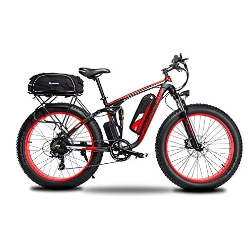 Bicicletas de montaña eléctrica : Extrbici Bicicleta eléctrica para Hombres y Mujeres Suspensión Total Batería de Litio Freno de Disco hidráulico XF800 48V 13AH Red