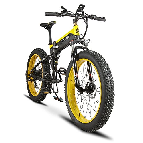 Bicicletas de montaña eléctrica : Extrbici Cruiser Bicicleta Eléctrica Plegable XF690 500w 48v 10A Electrónica Grasa Neumática E Bicicleta Completa Suspensión 7 Velocidades Bicicleta Eléctrica (Amarillo Negro)