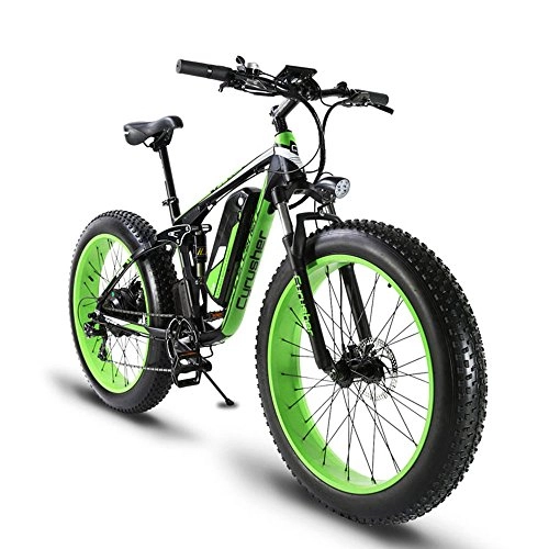 Bicicletas de montaña eléctrica : Extrbici XF800 1000W 48V13AH Electric Mountain Bike Full Suspension (Negro y Verde)