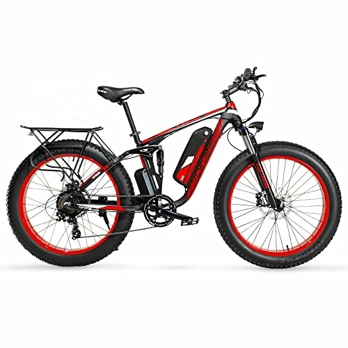 Bicicletas de montaña eléctrica : Extrbici XF800 Bicicleta de montaña 250Watt 48V Bicicleta de montaña eléctrica totalmente acolchada Viene con bolsa de alforja (rojo)