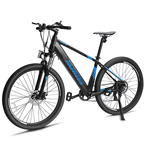 Bicicletas de montaña eléctrica : Fafrees Bicicleta eléctrica de 26 pulgadas, bicicleta eléctrica de montaña de 250 W, batería extraíble, 36 V, 10 Ah, 7 velocidades, bicicleta eléctrica con pedaleo asistido, color negro y azul