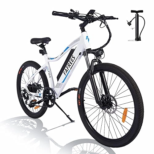 Bicicletas de montaña eléctrica : Fafrees F100 Bicicleta eléctrica de montaña de 26 pulgadas, con batería de 48 V / 11, 6 Ah, Shimano 7S, bicicleta eléctrica para hombre y mujer, color blanco