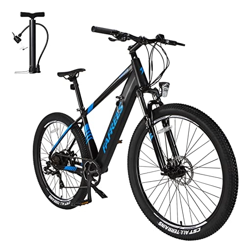 Bicicletas de montaña eléctrica : Fafrees KRE27.5 - Bicicleta de montaña eléctrica para mujer (27, 5 pulgadas, 250 W, batería de 36 V 10 Ah, Shimano 7S, para 120 kg, 165 – 198 cm), color azul