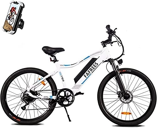 Bicicletas de montaña eléctrica : Fafress F100 - Bicicleta de montaña eléctrica con Robot Aspirador de 26 Pulgadas para Hombre y Mujer, con batería de 48 V / 11, 6 A, 7 velocidades Shimano, Blanco