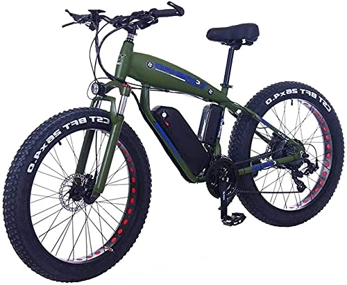 Bicicletas de montaña eléctrica : Fat Tire Bicicleta eléctrica 48V 10Ah Batería de Litio con Sistema de absorción de Impactos 26 Pulgadas 21 velocidades Adultos Snow Mountain E-Bikes Frenos de Disco (Color: 10Ah, Tamaño: Ver