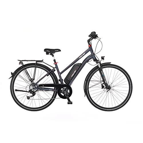 Bicicletas de montaña eléctrica : Fischer Viator 2.0 Mujer | RH 44 cm | E Bike con Motor de Rueda Trasera 45 NM | Batería de 48 V, Trekking | Bicicleta eléctrica, Gris Oscuro Mate, 28 Pulgadas