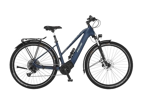 Bicicletas de montaña eléctrica : Fischer Viator 8.0i Bicicleta eléctrica para Hombre y Mujer, 50 cm, Motor Central 90 NM, batería de 36 V, E-Bike Trekking, Azul saturado, 50cm-711Wh