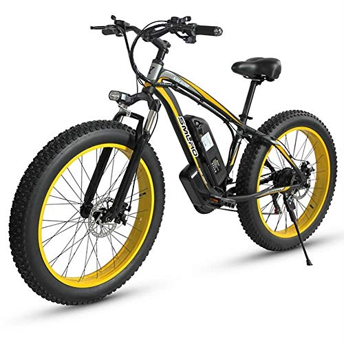 Bicicletas de montaña eléctrica : Gowell 15AH 48V 350W Bicicleta de Montaña e-Bike 26 Pulgadas Aluminio Batería de Litio Shimano 21 Velocidades Freno de Disco Medidor LCD, Amarillo