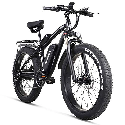 Bicicletas de montaña eléctrica : GUNAI Bicicleta Eléctrica 1000W con Neumáticos Gruesos Vehículo Todoterreno, Batería Extraíble de Iones de Litio 48V 17AH, Pantalla LCD de 3.5 Pulgadas, Sistema de Freno Doble y Asiento Trasero.