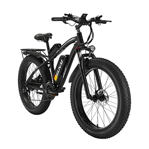 Bicicletas de montaña eléctrica : GUNAI Bicicleta eléctrica 48V Off-Road Fat 26"4.0 Neumático Bicicleta eléctrica de montaña con Asiento Trasero （Negro）