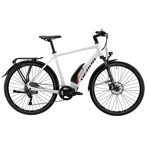 Bicicletas de montaña eléctrica : HEPHA Bicicleta eléctrica Trekking 3.0 para hombre, motor central Shimano E7000, Pedelec 504 Wh, batería extraíble, 10 velocidades, 28 pulgadas (blanco, RH 56 cm)