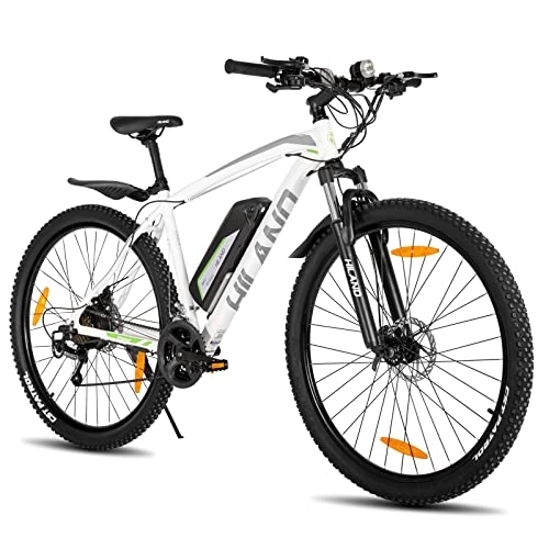 Bicicletas de montaña eléctrica : HILAND Bicicleta eléctrica de 27, 5 Pulgadas, 250W, Bicicleta de montaña EMTB para Hombre y Mujer Shimano de 21 velocidades, Horquilla de suspensión con batería de Litio de 36V 10, 4Ah Blanco