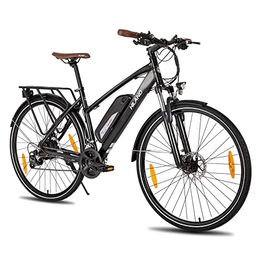 Bicicletas de montaña eléctrica : Hiland Bicicleta eléctrica Trekking Pedelec Citybike de 28 Pulgadas, con Cambio Shimano de 21 Marchas, Motor de 250 W, batería de Iones de Litio de 10, 4 Ah, 25 km / h, para Hombre y Mujer