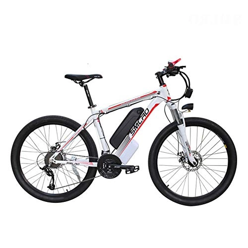 Bicicletas de montaña eléctrica : HSART Bicicleta de Montaa Elctrica Batera Extrable Iones de Litio 350W 48V, Linterna LED Integrada y Bocina Tres Modos Trabajo Engranaje 21 Velocidades (Blanco)