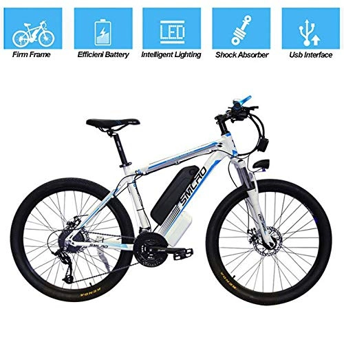 Bicicletas de montaña eléctrica : HSART Bicicleta de Montaa Electrica Neumtico 26 Pulgadas E Bike con Batera de Litio 13 Ah Motor 350W 21 Velocidades 3 Modos Trabajo para Adultos Hombres Mujeres (Azul)