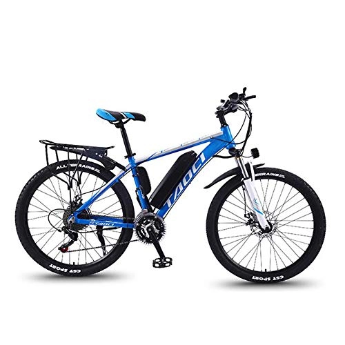 Bicicletas de montaña eléctrica : HSART Bicicletas Montaa Elctricas para Adultos, Batera Extrable Iones Litio Gran Capacidad (36V, 13AH), Bicicletas Elctricas Engranaje 30 Velocidades 3 Modos Trabajo (Azul)