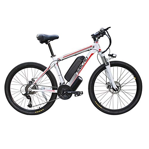 Bicicletas de montaña eléctrica : Hyuhome Bicicleta eléctrica para adultos, 360 W, aleación de aluminio, desmontable, 48 V / 10 Ah, de iones de litio, de la bicicleta de montaña / Commute Ebike (White Red)