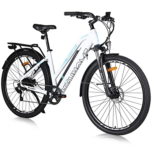 Bicicletas de montaña eléctrica : Hyuhome Bicicleta eléctrica para mujer de 28'' bicicleta eléctrica para mujer, adultos bicicletas eléctricas, bicicleta de montaña con motor Bafang y batería extraíble de 36V 12, 5Ah (blanco, 820 L)