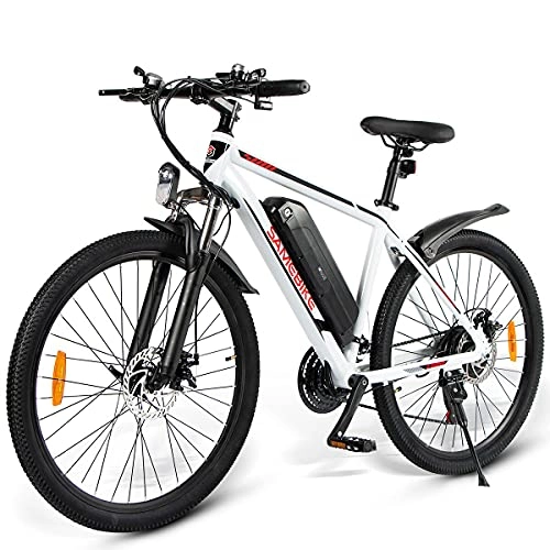 Bicicletas de montaña eléctrica : JINGJIN Bicicleta eléctrica 26 Pulgadas, Motor sin escobillas de Alta Velocidad de 350 W, Horquilla de suspensión, neumáticos CHAOYANG de 26"* 1, 95", Velocidad 35 km / h, White