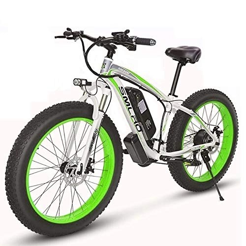 Bicicletas de montaña eléctrica : JUYUN Bicicleta Eléctrica de Montaña Ciclomotor Neumático Gordo de 26 Pulgadas, MTB con Motor de 350W y Bateria de Litio 48V 15AH, Marco de Aluminio Frenos de Disco, White Green