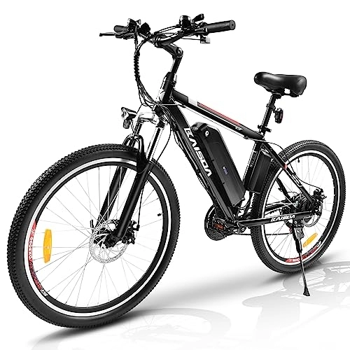 Bicicletas de montaña eléctrica : KAISDA Bicicleta Eléctrica E-MTB 26" 250W Full Suspension, Shimano 21vel, Off-Road Bicicleta Eléctrica de Montaña con Batería Litio Extraíble 36 V 374.4WH, Velocidad Máxima 25 km / h, Unisex (Blanco)