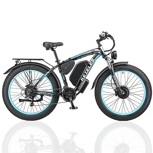 Bicicletas de montaña eléctrica : Kinsella K800 ATV eléctrico de doble motor, batería Samsung 23AH, neumáticos grandes de 26 pulgadas, motor en cubo de engranajes sin escobillas de 90 Nm, frenos de disco hidráulicos. (Azul Negro)