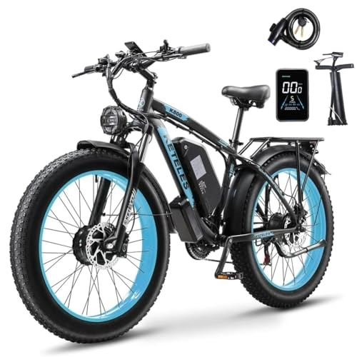 Bicicletas de montaña eléctrica : Kinsella K800 - Bicicleta eléctrica con dos motores, batería de 23 Ah, bicicleta eléctrica de neumáticos anchos de 26 pulgadas (negro y azul)