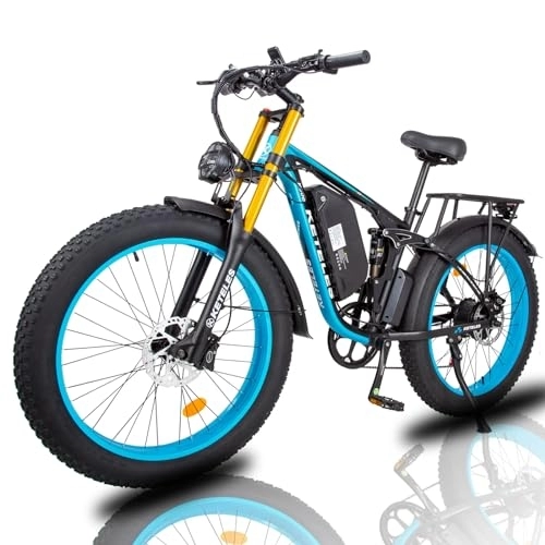 Bicicletas de montaña eléctrica : Kinsella K800 Pro - Bicicleta eléctrica de doble motor 26" x 4.0 Fat Tire, 21 velocidades, batería extraíble 23AH, frenos de disco hidráulicos (azul)