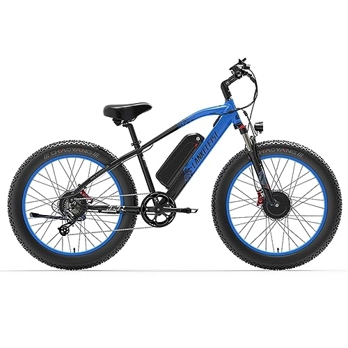 Bicicletas de montaña eléctrica : Kinsella LANKELEISI MG740PLUS Bicicleta eléctrica Todoterreno de Doble Motor : 20ah (batería Samsung), neumáticos 26 * 4.0, Sistema de Frenos de Disco, Shimano de 7 velocidades. (Azul)