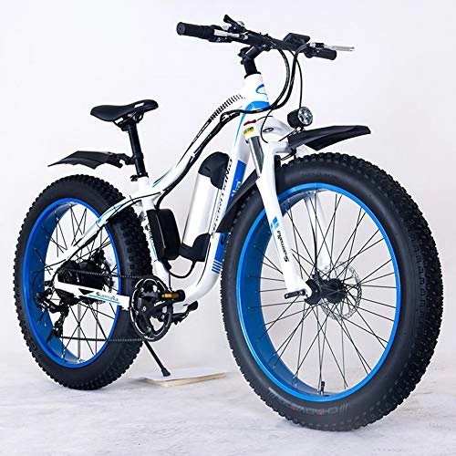 Bicicletas de montaña eléctrica : KT Mall 26" Montaña De Bicicleta Eléctrica De 36V 350W 10.4Ah Extraíble De Iones De Litio Fat Tire Bike Nieve De Deportes Ciclismo Viajes Tráfico, White Blue