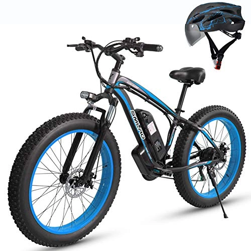 Bicicletas de montaña eléctrica : L-LIPENG 26 Pulgadas * 4.0 NeumáTico Gordo Bicicleta De Montaña EléCtrica 350w Motor 48v / 15ah Batería de Litio ExtraíBle Velocidad MáXima 25 Km / h Freno de Disco Dual, Azul
