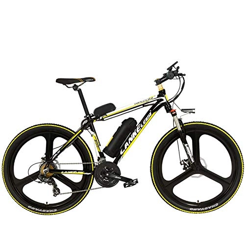 Bicicletas de montaña eléctrica : LANKELEISI MX3.8Elite Bicicleta de montaña de 26", Bicicleta elctrica de 21 velocidades 48V, Horquilla de bloqueable, Bicicleta de Asistencia con Pantalla LCD (Black Yellow, 10Ah)