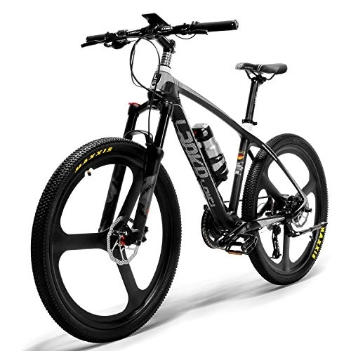 Bicicletas de montaña eléctrica : LANKELEISI S600 26 '' Bicicleta eléctrica Cuadro de Fibra de Carbono 240W Bicicleta de montaña, Sistema de Sensor de par, Horquilla de suspensión con Cierre de Aceite y Gas (Blanco Negro)