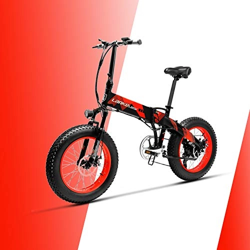 Bicicletas de montaña eléctrica : LANKELEISI X2000 20 × 4.0 Neumático Grande 48V 1000W 12.8AH Marco de aleación de Aluminio neumático Gordo Tire de la Bicicleta eléctrica Plegable (Rojo)