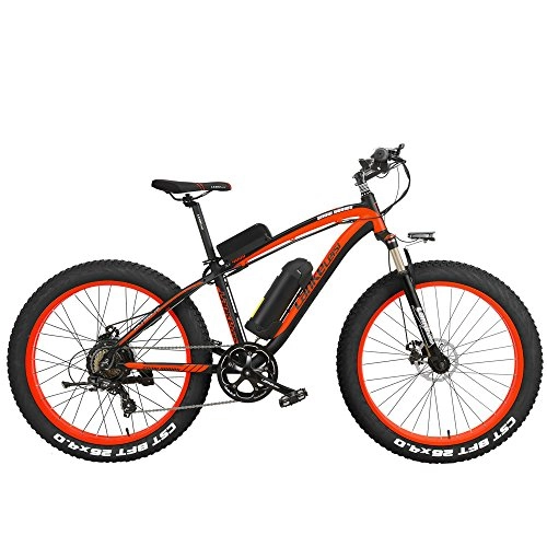 Bicicletas de montaña eléctrica : LANKELEISI XF4000 26 Pulgadas Bicicleta de montaña eléctrica 4.0 Nieve Bicicleta 1000W / 500W energía Fuerte 48V batería de Litio 7 Velocidad suspensión Tenedor (Negro Rojo, 1000W 17Ah)
