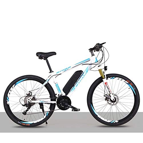 Bicicletas de montaña eléctrica : Minkui Bicicleta de montaña de Litio eléctrica de 26 Pulgadas 36V8AH / 10AH Bicicleta Bicicleta de Potencia Todoterreno de Velocidad Variable para Adultos-Blanco Azul 36V8A