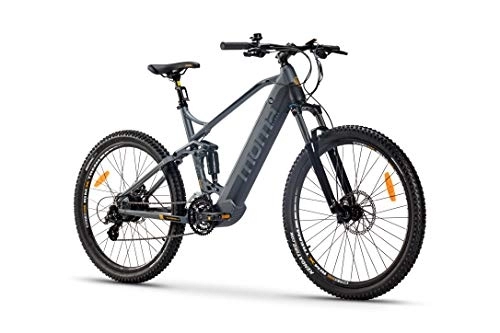 Bicicletas de montaña eléctrica : Moma Bikes Bicicleta Eléctrica E-MTB 27.5" Full Suspension, Shimano 24vel, frenos hidráulicos, batería Litio 48V 13Ah (624Wh), Color Gris