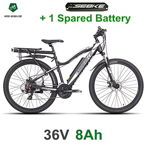 Bicicletas de montaña eléctrica : MSEBIKE 21 velocidades, Bicicleta elctrica DE 27.5 Pulgadas, batera de Invisibilidad de 36V 8Ah, Horquilla de suspensin, Freno de Disco, Bicicleta E Mountain Bike (Batera Extra Adicional)
